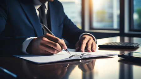 Businessman signing a contract in office. Business and finance concept. Generative AIの素材