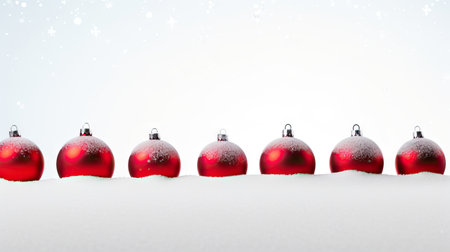 Red christmas baubles in snow. 3D illustration. Generative AIの素材