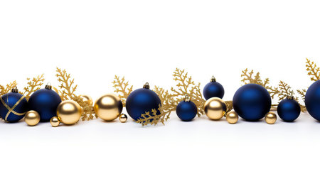 Christmas background with gold and blue christmas balls. 3D illustration Generative AIの素材