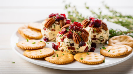 Cranberry crackers with pecan nuts and thyme. Generative AIの素材