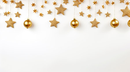 Christmas background with golden stars and baubles. illustration. Generative AIの素材