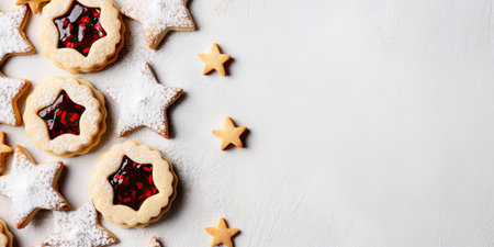 Christmas cookies with jam on a white background, top view, copy space Generative AIの素材