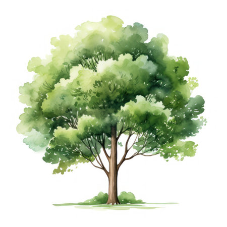 Green tree isolated on white background. Watercolor hand drawn illustration. Generative AIの素材