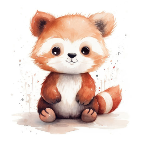 Cute little red panda. Hand drawn watercolor illustration.の素材