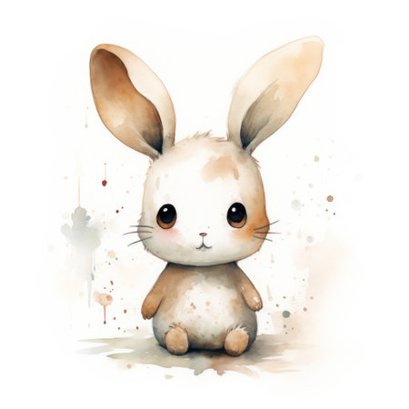 Cute watercolor bunny. Hand drawn illustration isolated on white background Generative AIの素材