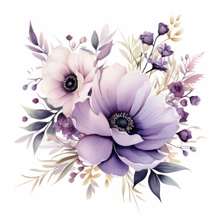 Bouquet of anemone flowers in watercolor style. illustration. Generative AIの素材
