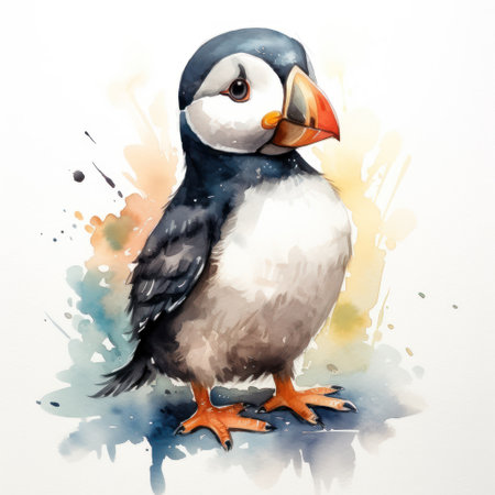Puffin. Watercolor painting on white background. Illustration Generative AIの素材