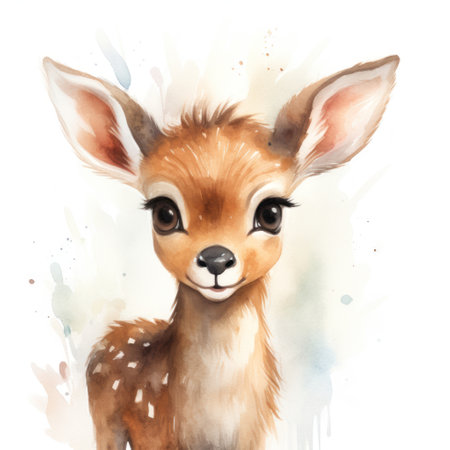 Watercolor portrait of a cute little fawn on a white background Generative AIの素材