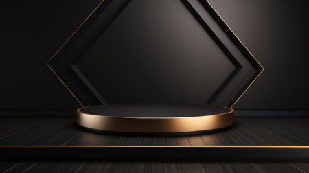 Black and gold podium on dark background. 3D render illustration. Generative AIの素材