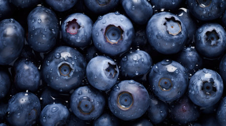 Blueberry background. Texture of fresh blueberries with water drops. Generative AIの素材