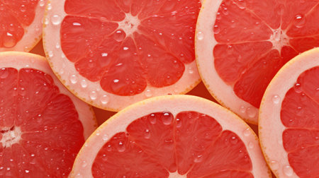 Slices of grapefruit as a background. Top view. Generative AIの素材
