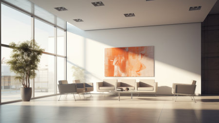 Modern office waiting room interior with empty poster on wall. Mock up, 3D Rendering Generative AIの素材