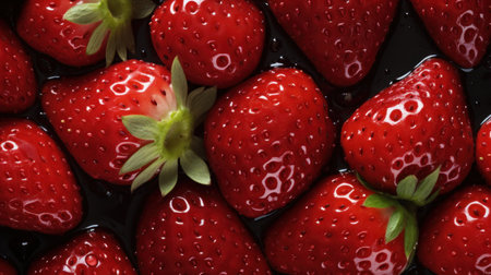 Strawberries in water as a background. Close up. Generative AIの素材