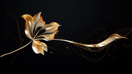 Abstract gold floral ornament on black background. illustration for your design Generative AIの素材