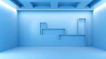Abstract blue interior with stairs. 3d rendering, 3d illustration. Generative AIの素材