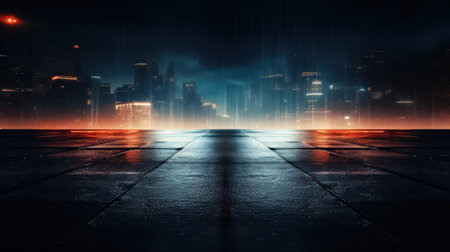 abstract scene of night city and wooden floor, 3d render Generative AIの素材