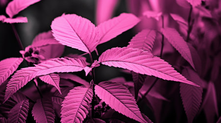 Purple leaves of marijuana on a dark background close-up. Generative AIの素材