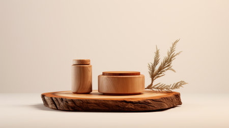 3d render of wooden podium for product presentation. Abstract background. Generative AIの素材