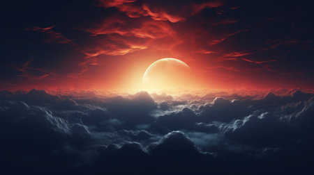 Fantasy sunset above the clouds. 3D illustrations. Vintage style. Generative AIの素材