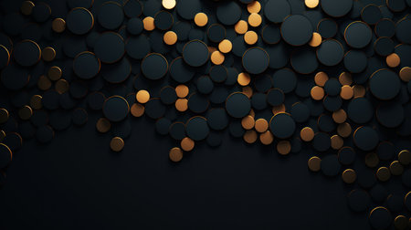 Abstract background with gold and black circles. 3d render illustration. Generative AIの素材