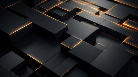 Abstract 3d rendering of chaotic black and golden cubes. Futuristic background. Generative AIの素材