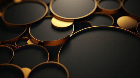 Abstract Black and Gold Circle Shapes Background AI Generatedの素材