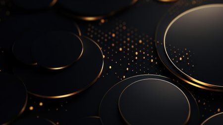 Luxurious Black and Gold Circle Abstract Background AI Generatedの素材