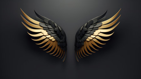 3d render of black and gold wings on a black background. Generative AIの素材
