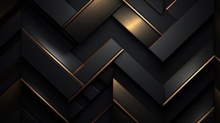 Abstract metallic background with black and gold stripes. 3d render illustration Generative AIの素材