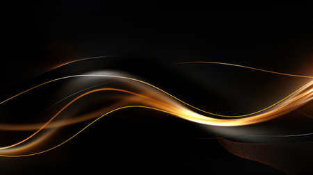 Abstract golden wavy lines on a black background. illustration. Generative AIの素材