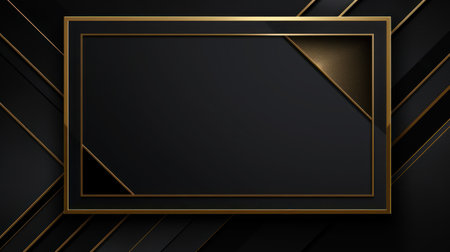 Abstract luxury background with golden lines and black frame. illustration. Generative AIの素材
