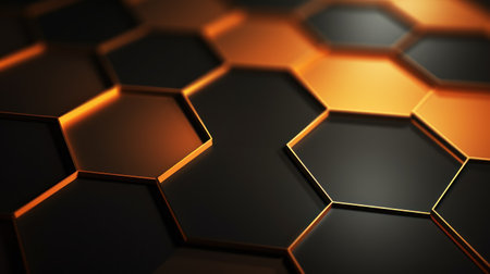 Black and orange hexagon background. 3d rendering, 3d illustration. Generative AIの素材