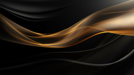 Abstract black background with golden wavy lines. 3d render illustration Generative AIの素材