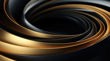 3d render of abstract metallic background with black and gold wavy lines Generative AIの素材