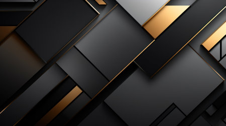 Abstract black and golden metallic background with overlapping layers. graphic design Generative AIの素材