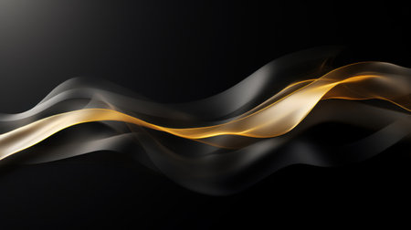 Abstract black and golden wavy lines on black background. illustration Generative AIの素材