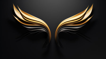 Golden wings on a black background. 3d rendering, 3d illustration. Generative AIの素材