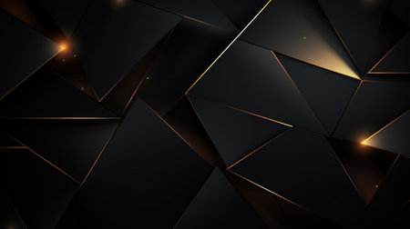 Abstract black polygonal background with golden lights. illustration. Generative AIの素材