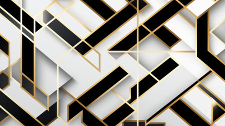 Luxury black and white background with gold lines. illustration. Generative AIの素材