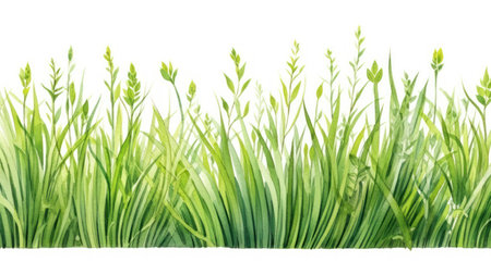 Watercolor green grass isolated on white background. Hand drawn illustration. Generative AIの素材