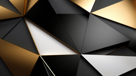 3d render, abstract black and golden geometric background, polygonal design Generative AIの素材