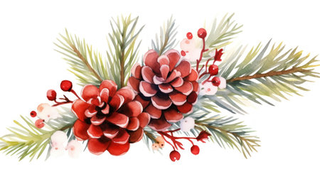 Watercolor Christmas Pine Cone Bouquet Illustration AI Generatedの素材