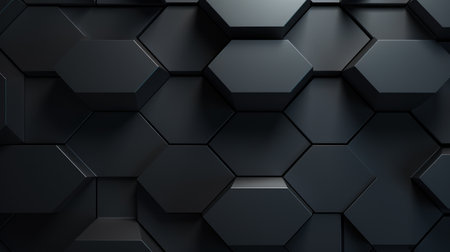 Abstract 3d rendering of black hexagons. Futuristic background. Generative AIの素材