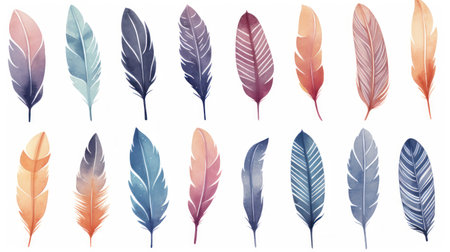 Boho Feathers Watercolor Collection AI Generatedの素材