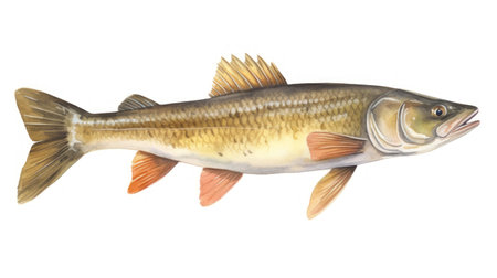 Fresh Zander or Pike Perch Fish Isolated on White Background AI Generatedの素材