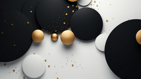 Easter background with black and white eggs and golden confetti. illustration Generative AIの素材