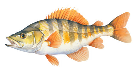 Colorful Watercolor Painting of Perca Fluviatilis Perch AI Generatedの素材