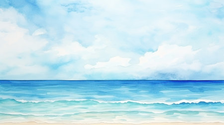 Watercolor Hand Painted Textured Beach Sea Background AI Generatedの素材