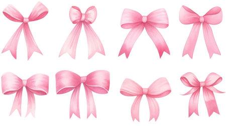 Watercolor Hand Painted Pink Ribbons Collection AI Generatedの素材