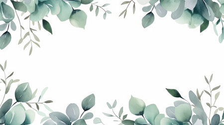Watercolor Hand Painted Leaves Frame AI Generatedの素材